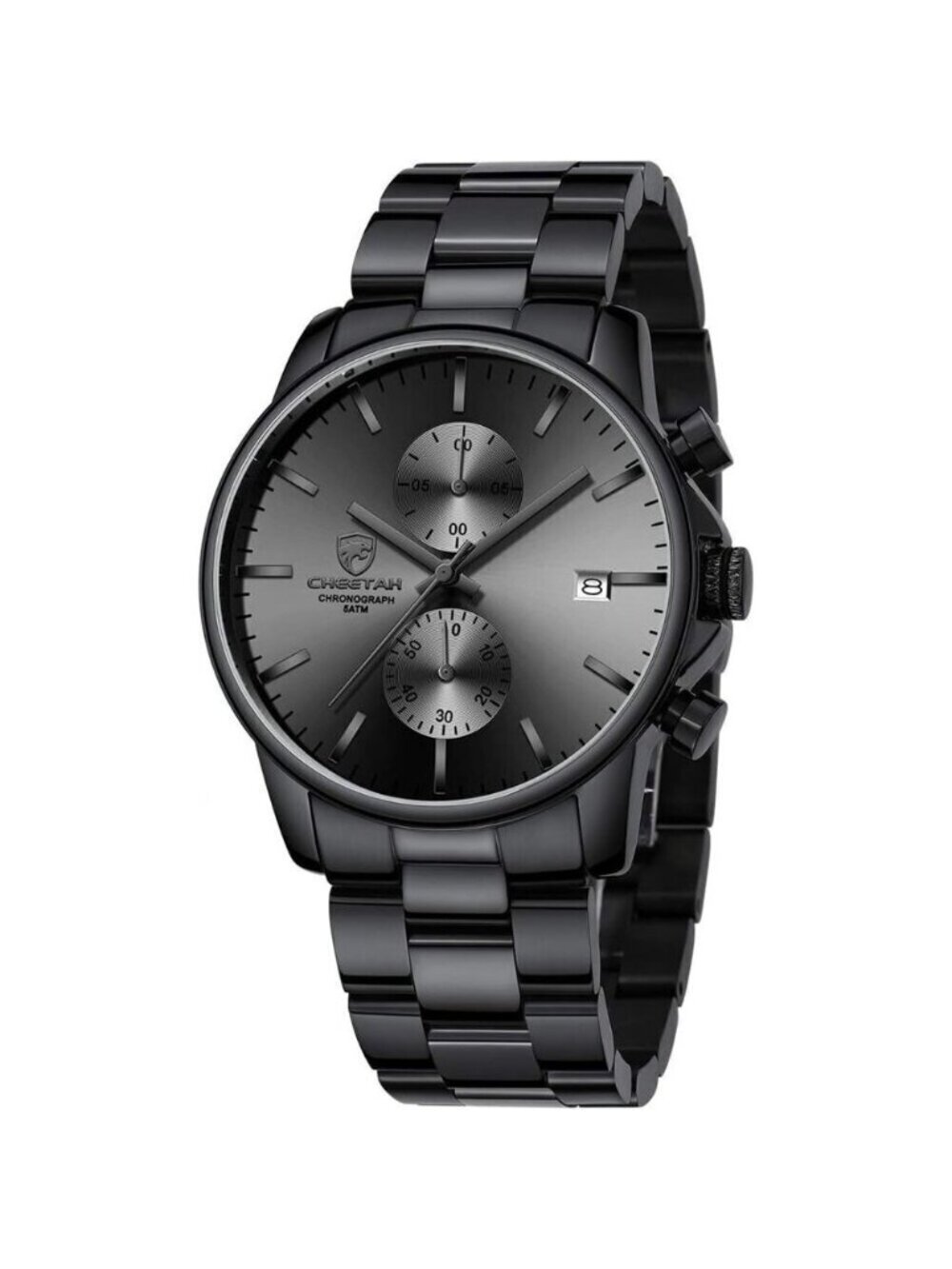 GOLDEN HOUR Men's Black Stainless Steel Chronograph Quartz Watch Waterproof
